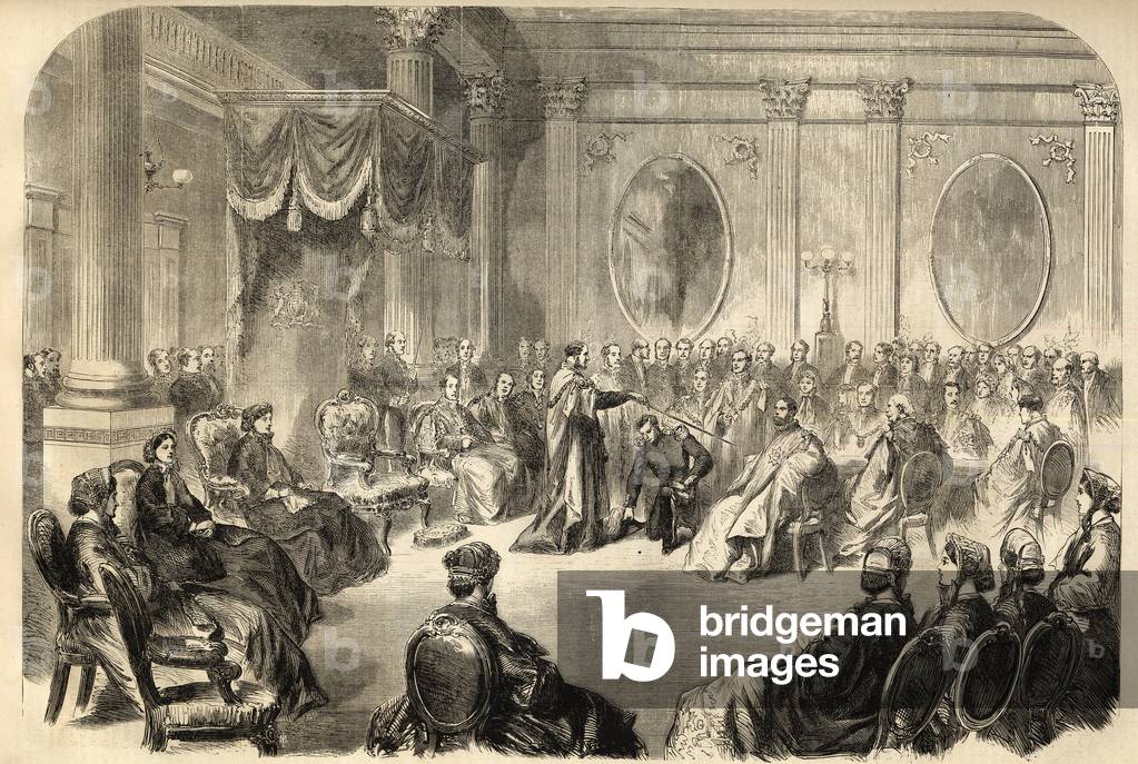 Order of St. Patrick - The Most Illustrious Order of Saint Patrick - The investiture of a knight in Order of Saint Patrick in Dublin, Ireland in the 19th - engraving 1866