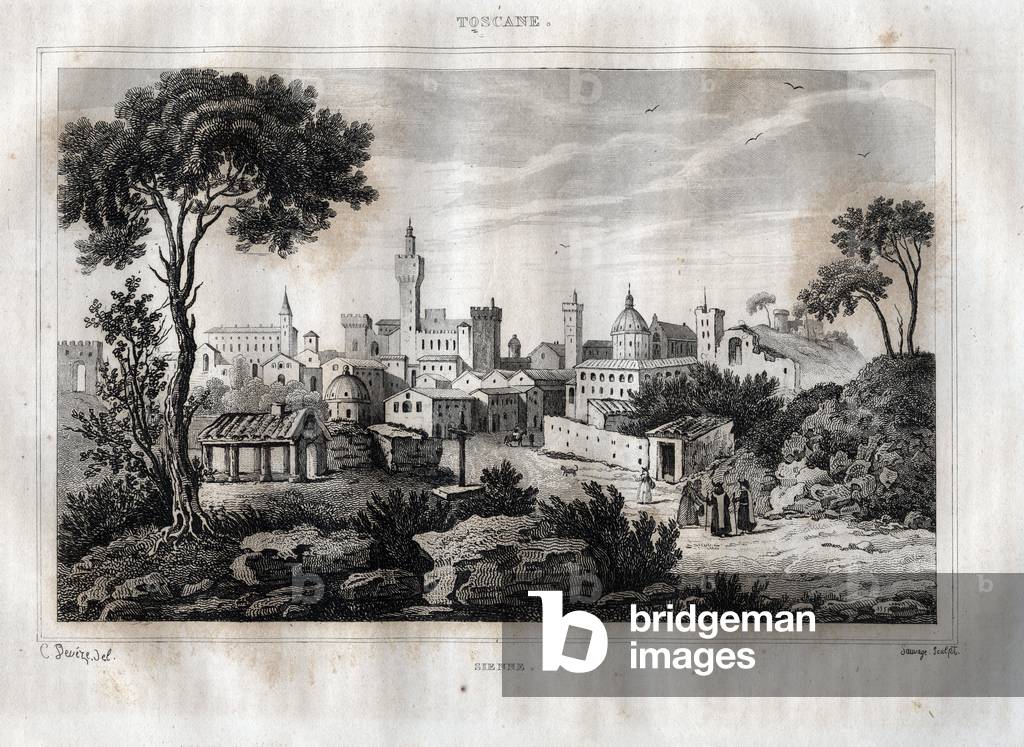 Siena - Siena - Toscana - Tuscany - Engraving from “” Picturesque Italy”” by M. de Norvins, Ch. Nodier 1834-1836.