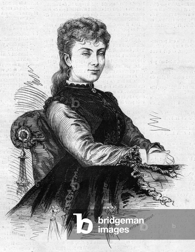 Portrait of Aimee Desclee (circa 1837-1874), French comedian. Engraving in “” Le Monde Illustré”” n°883 of 14 March 1874.