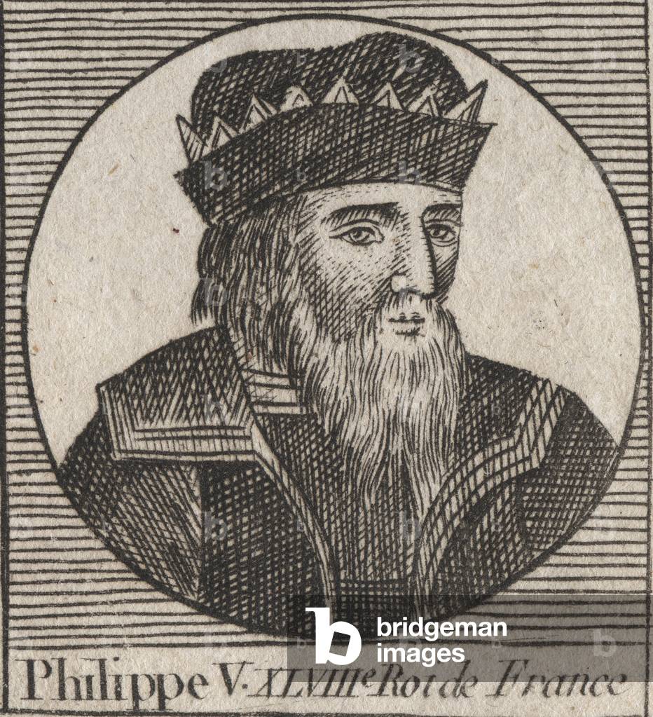Portrait of Philip V the Long (1294 - 1322), King of France - Philippe V (1294-1322) 'The Talk' - engraving from “” Instruction sur l'Histoire de France”” by Charles Constant Le Tellier 1821