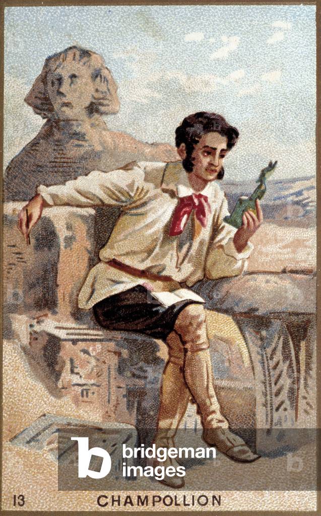 Portrait of Jean François (Jean-Francois) Champollion, dit le Jeune (1790 - 1832) French Egyptologist. Chromolithography of the 19th century.