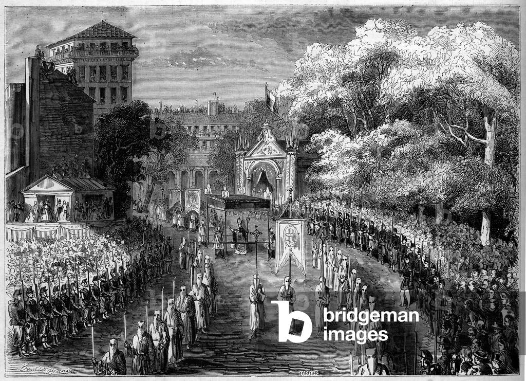Monsignor Patrice Cruice (born in 1815), new eveque of Marseille (Bouches du Rhone, 13), entering the city on 1 September 1861. Engraving in “” Le Monde Illustré”” n°232 of September 21, 1861.