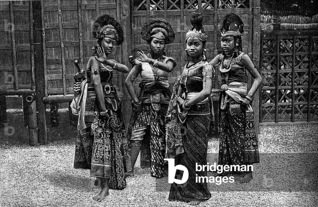 Human Zoo: Javanese dancers in kampong, at the World Exhibition of 1889. (From a photograph by Mr. Levy). Engraving in “” Le Journal de la jeunesse””, 1889.