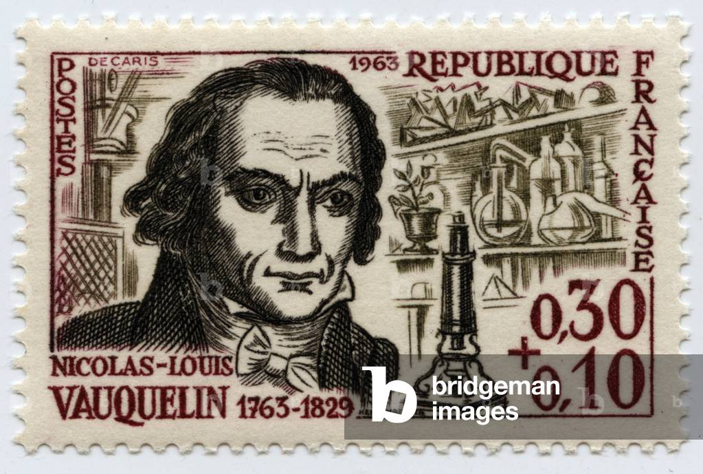 Copy from a series of stamps of the French Republic of 1963 with the effigy of Nicolas Louis Vauquelin, French