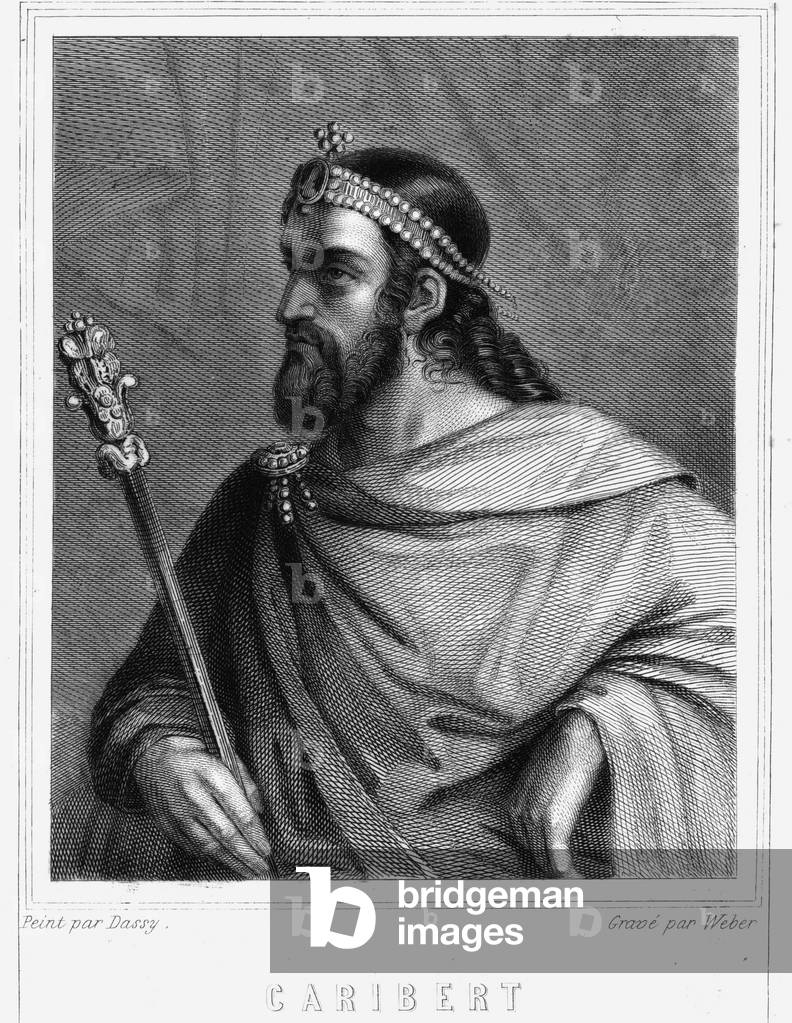 Portrait of Caribert (? -?) , King of Paris (561 - 567) - in “” Histoire des Français”” by Lavallée, engraving, sd., 19th century.