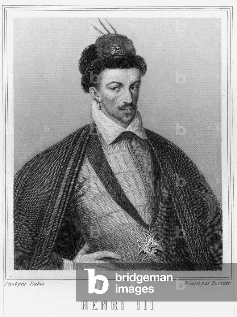 Portrait of Henry III (1551 - 1589), King of France - in “Histoire des Français”” by Lavallée, engraving, sd., 19th century.