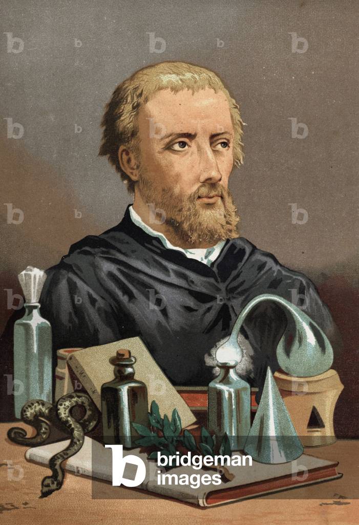Portrait of Philipp Aureolus Theophrast Bombast von Hohenheim Paracelsus, (Paracelsus Aracelsus) philosopher, alchemist and Swiss physician (Einsiedeln, Switzerland, 1493 in Salzburg, 1541). Barcelona 1881