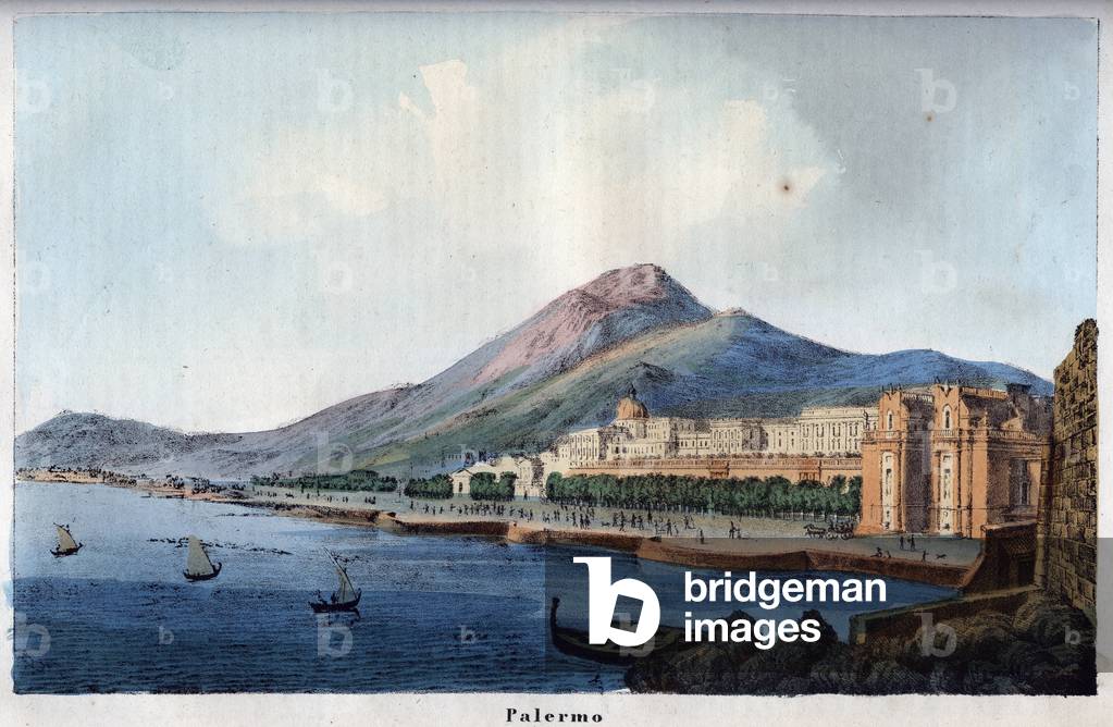 View of Palermo in the 19th century - engraving from “” Usi e Costumi di Tutti i Popoli dell'Universo. Ovvero Storia del governo, delle leggi, della milizia, della religione di tutte le nazioni dai piu remoti tempi fino ai giorni nostri” 1856