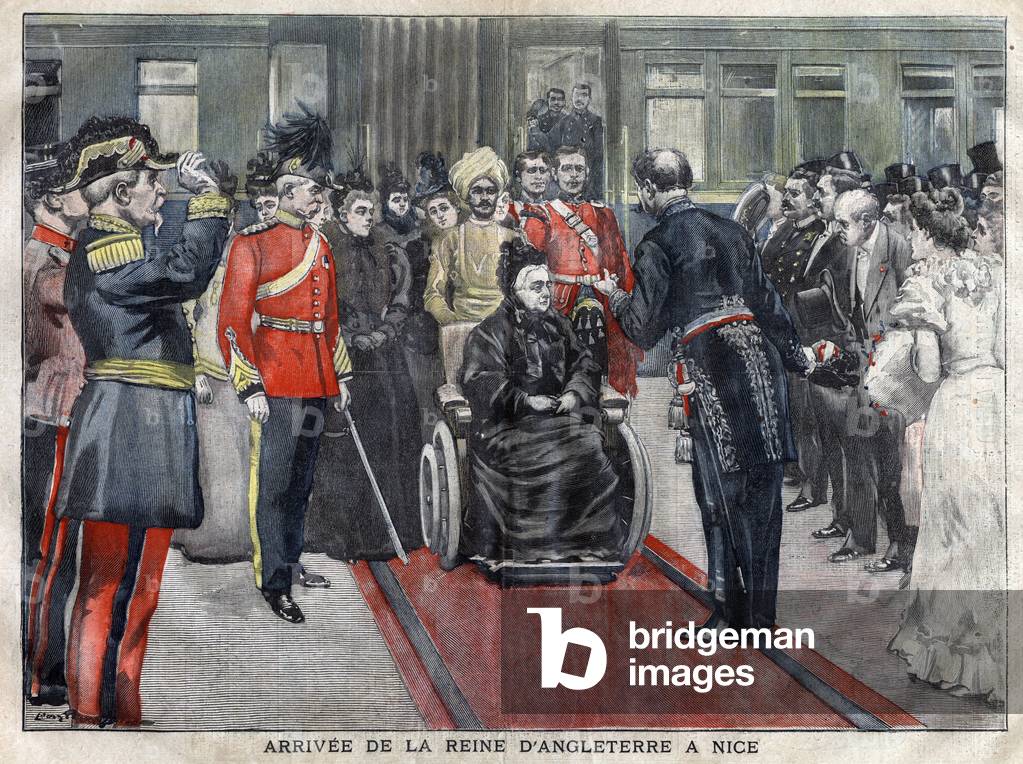 The arrival of the Queen of England, Victoria in Nice in 1899. Engraving of 1899 in 