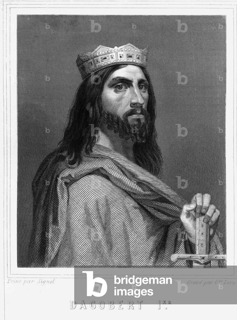 Portrait of Dagobert I (? -?) , King of the Francs - in “” Histoire des Français”” by Lavallée, engraving, sd., 19th century.