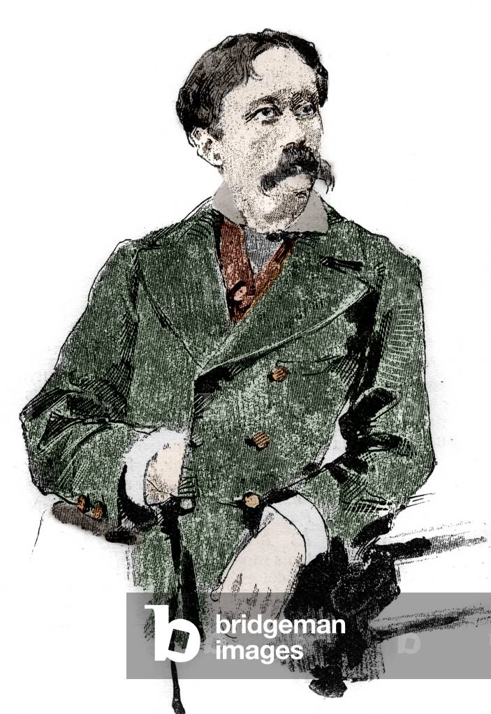Portrait of Arrigo (or Enrico) Boito (1842-1918), Italian librettist, author of the libretto of “Otello” (Othello) by Giuseppe Verdi. Engraving in “” Le monde illustrious””, 1887. Private collection.