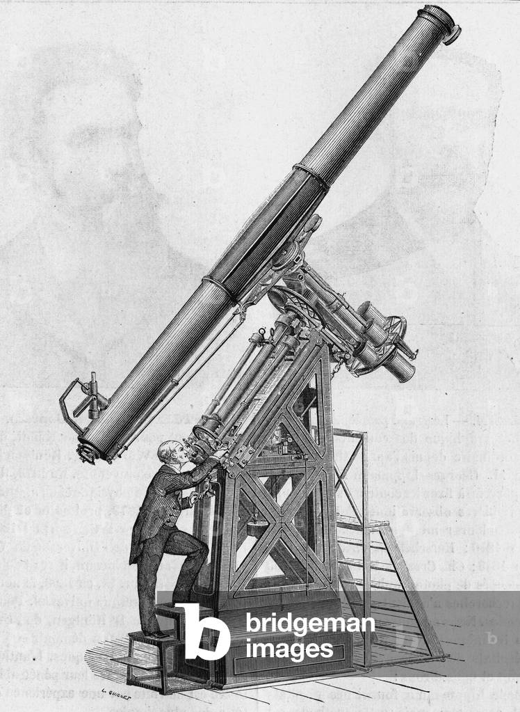 Equatorial bezel of the Paris Observatory (scale 1/40). In” Album de la Science””, Éditions Jouvet, 1896.