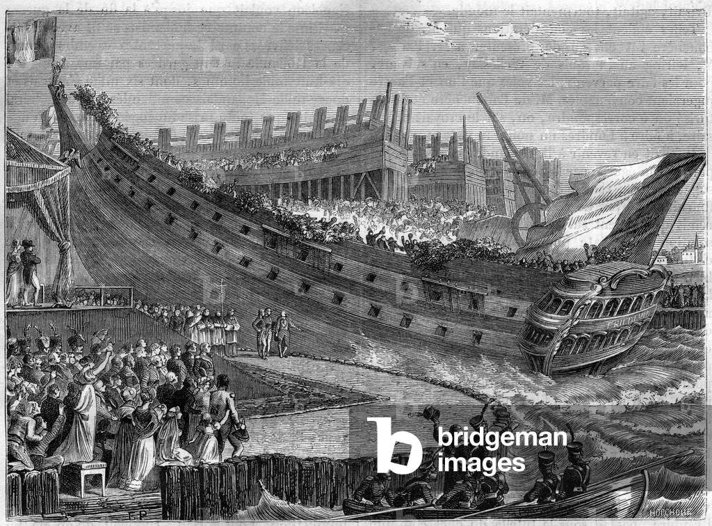 Napoleon (1769-1821) and Marie-Louise (1791-1847) at the Launch of 'The Friedland' at Antwerp, 2nd May 1810 -” The Emperor Napoleon I (1769-1821) and the Imperatrice, surrounded by the King and Queen of Westphalia attending the launch of the 80-gun ship “” The Friedland”, in the arsenal of Antwerp, the 2/05/1810”” - in “” History of the empire following the history of the consulate”” by Adolphe Thiers -1879 - private collection