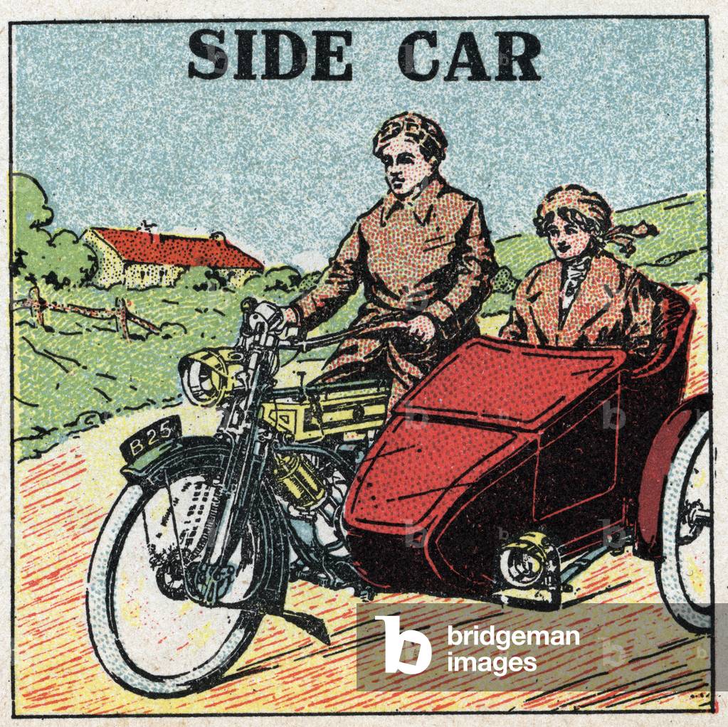 Mechanical traction: motorcycle side car. Anonymous illustration of 1925 (print)