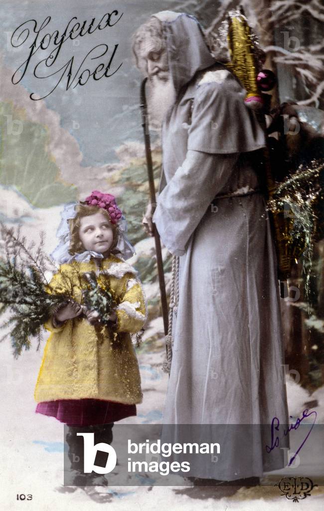 Merry Christmas: Father Christmas with a girl (print)