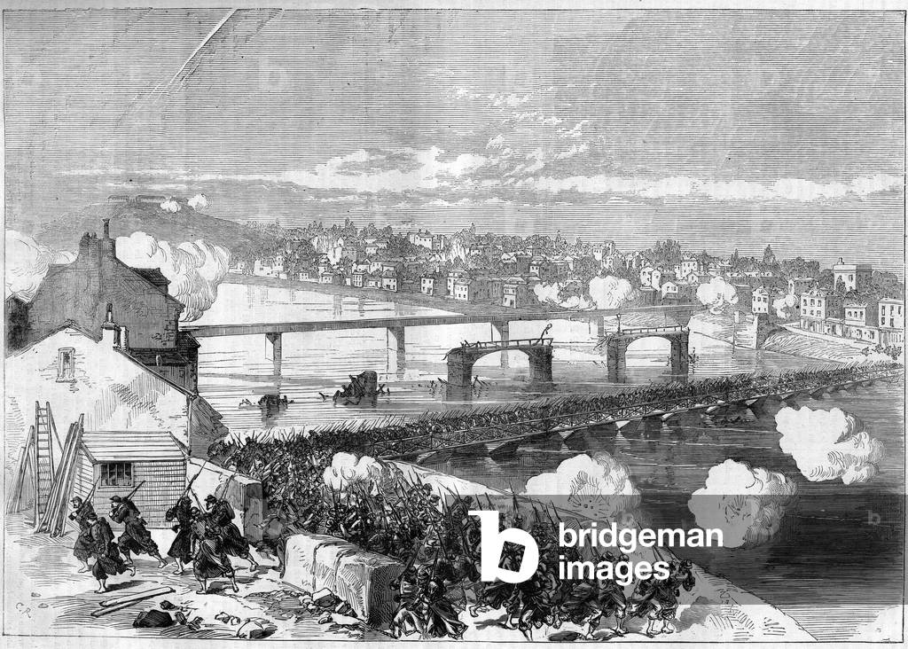The Paris Commune in 1871. On April 17, 1871, the federes (communards) withdrew from the bridge of Asnieres against the Versaillais attack.