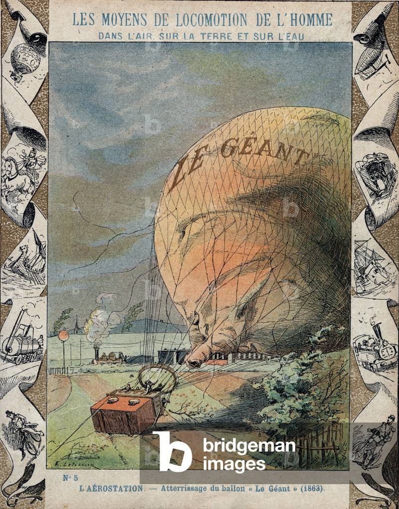 Sturz des Aerostaten Le Giant in der Nähe von Hannover - Oktober 1863, Ende des 19. Jahrhunderts (Stich)