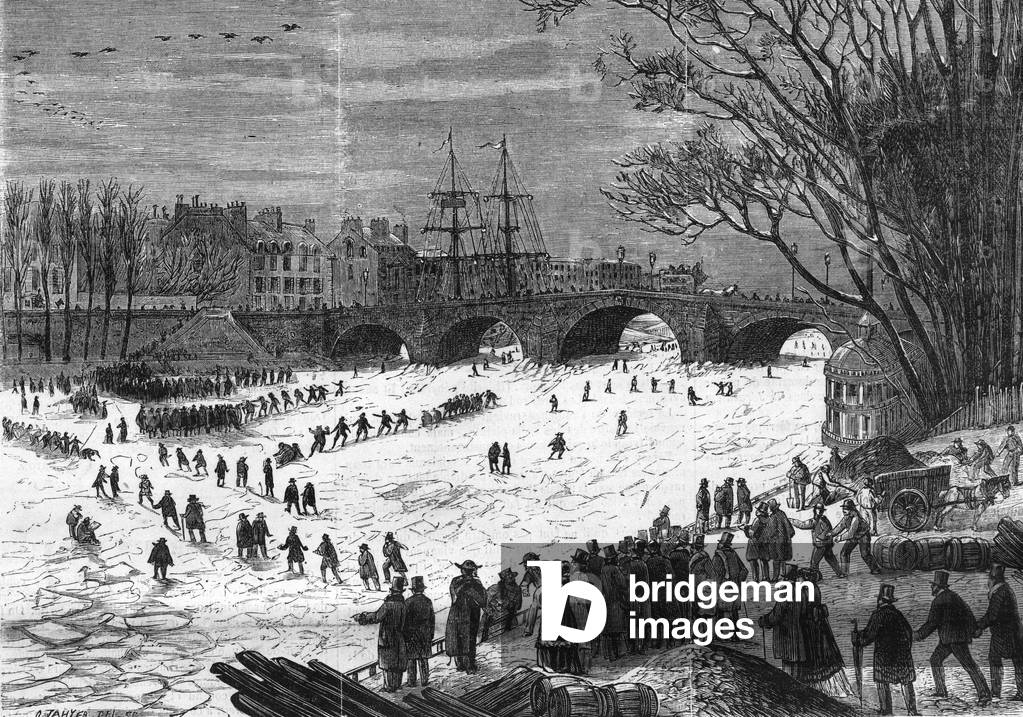 Paris January 1868: La Seine caught by the ice at the height of the Pont - Neuf.