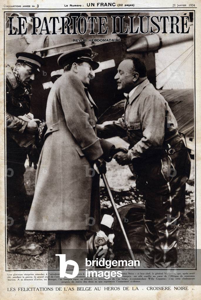 The congratulations of the Belgian ace to the heros of the “Cruise Noire”, 1934 (print)