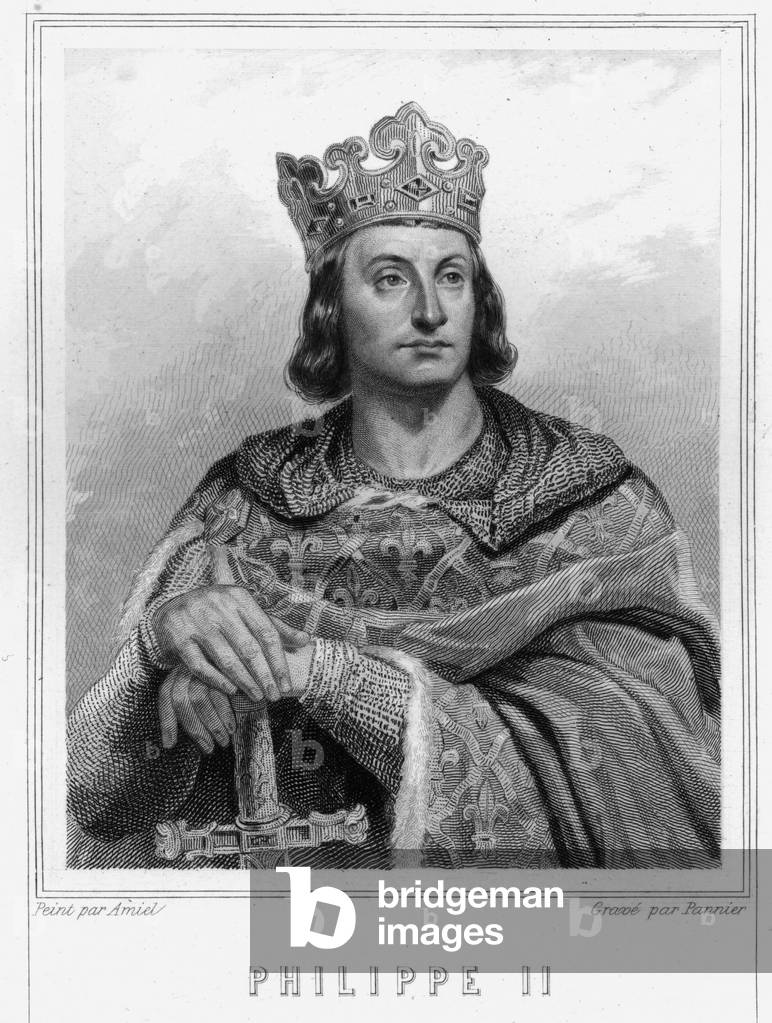 Portrait of Philip II dit Philippe Auguste (1165-1223), King of France - in “Histoire des Français”” by Lavallée, engraving, sd., 19th century.