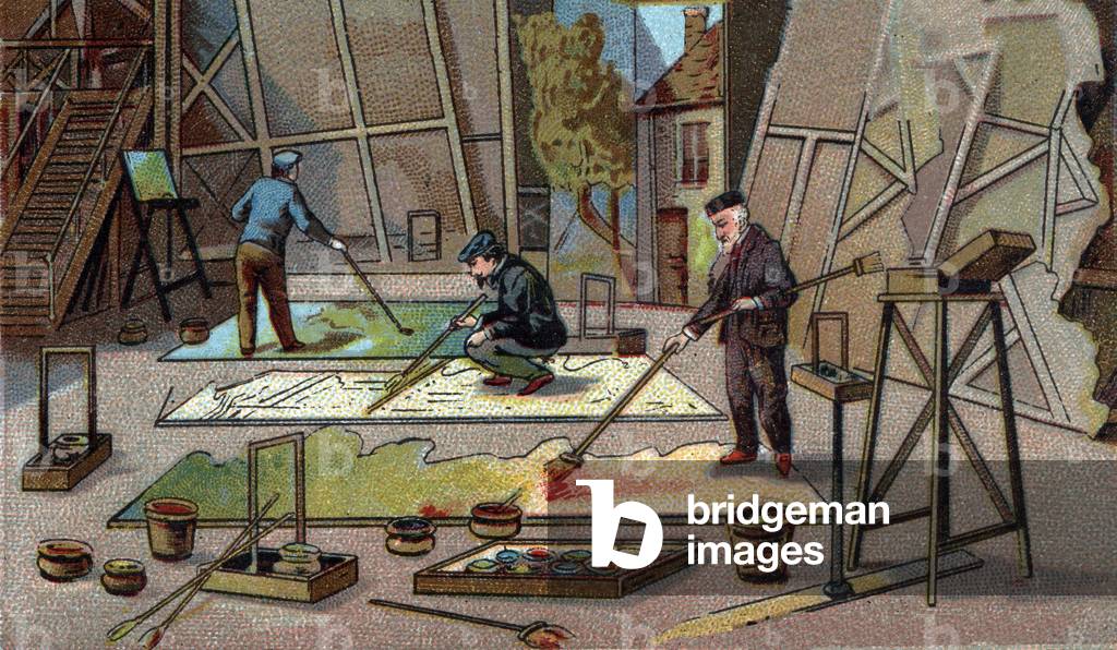 The painter decorator of theatres. Chromolithography of the late 19th century