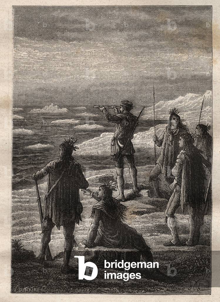 Exploration of the Great Canadian North (1769-1772) by Samuel Hearne (1745-1792): Hearne goes up the course of the Coppermine River and arrives at its mouth on the Arctic Ocean in 1771 - illustration from “The Great Mariners of the 18th century”, 1879 - 1 of the 3 volumes of Jules Verne's “The General History of Great Voyages and Travellers”