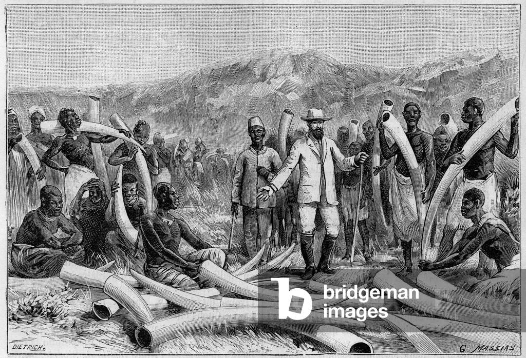 Ivory in Africa: elephant defenses collected by Emin Pacha , 1892 (engraving)