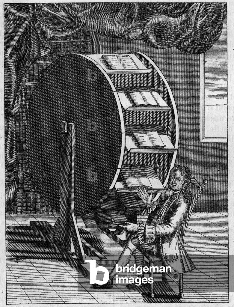 Nicolas Grollier de Serviere (1596-1689), French inventor, has his work desk. (Fac simile of an old engraving). Engraving in “” La Nature: revue des sciences et de leurs applications aux arts et a l'industrie”” of 16 October 1880.
