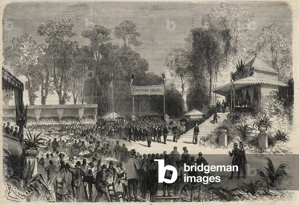 Journey of Napoleon III (1808-1883) and the Impress Eugenie de Montijo (1826-1920) to Rouen: distribution of awards at the agricultural competition. Engraving in “” L'Univers illustrious””, 1868.
