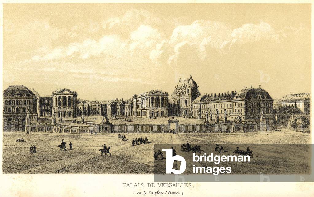 Palace of Versailles seen from the place d'armes in 1857.