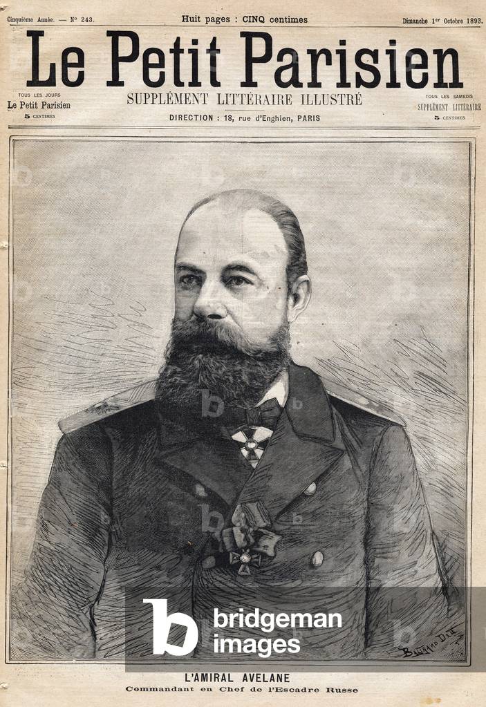 Portrait of Admiral Avelane Commander of the Russian Squadron. One of the newspaper 