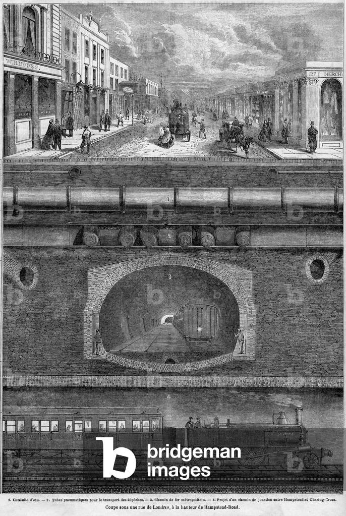 Cross Section of an Underground Tunnel linking Hampstead and Charring Cross, 1865 (engraving)