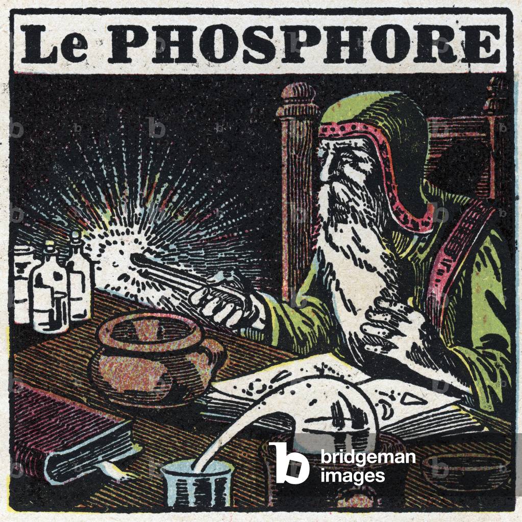 Phosphorescence: phosphorus. An alchemist looking for the philosophical stone in his lab. 1925 (print)