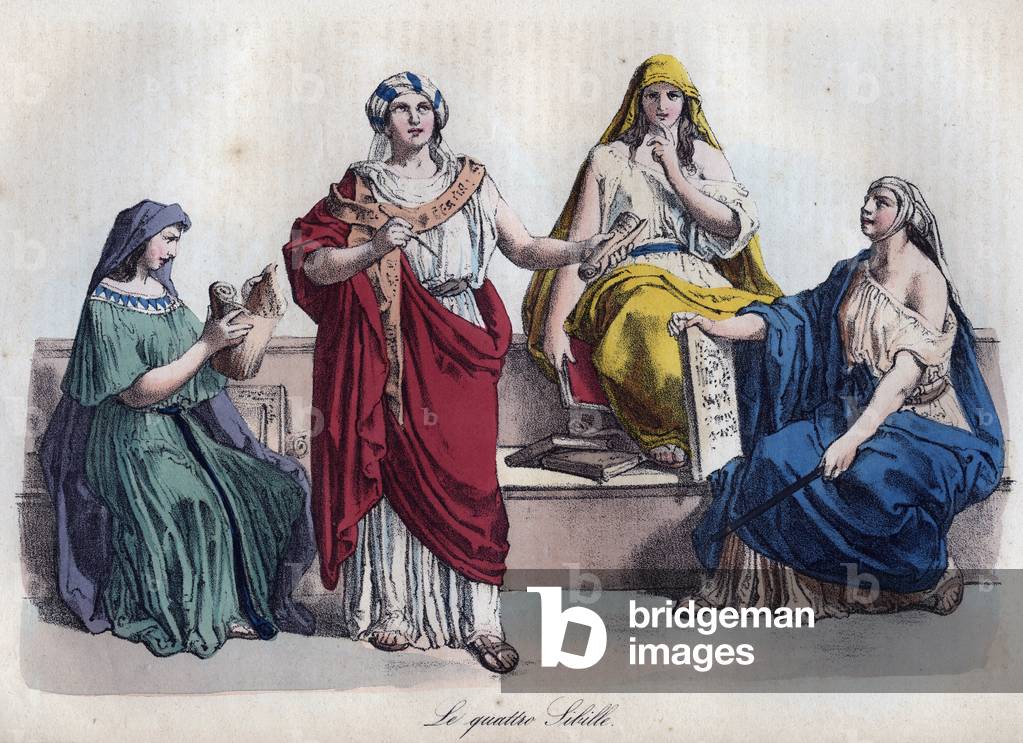 Four Roman sibyls - Four Roman sibylls - engraving from “” Usi e Costumi di Tutti i i Popoli dell'Universo. Ovvero Storia del governo, delle leggi, della milizia, della religione di tutte le nazioni dai piu remoti tempi fino ai giorni nostri” 1856