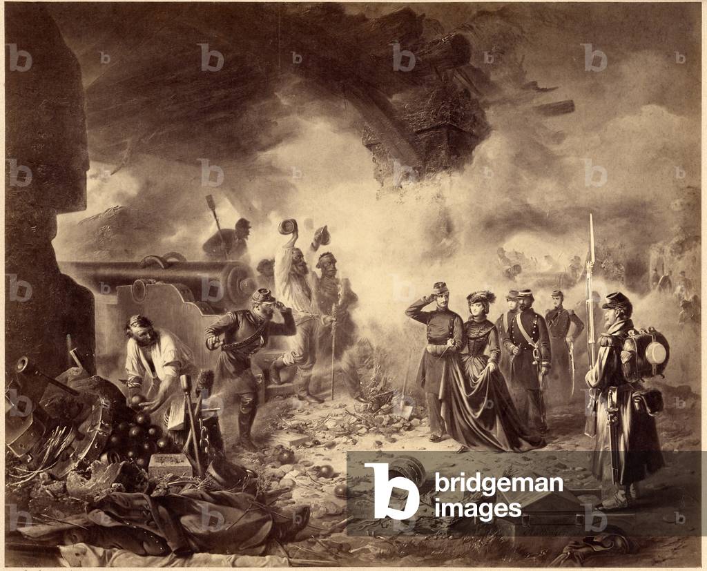 Risorgimento - the siege of Gaeta, 1860-1861. Unification era, Italy, 19th century. Marie-Sophie (Marie Sophie) Amelie, Duchess in Baviere and Queen of the Two Sicilies 1841-1925 during the siege of Gaete (Gaeta) (1860-1861)