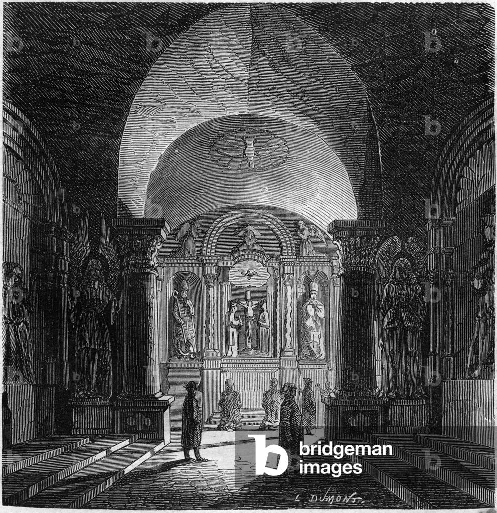View of the chapel of St. Anthony, in the salt mine of Bochnia, Poland, 1862. Engraving in “” Le Monde Illustré”” n°279 of August 16, 1862.