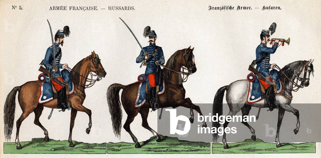 Hussars of the French army, 19th century Alsatian engraving