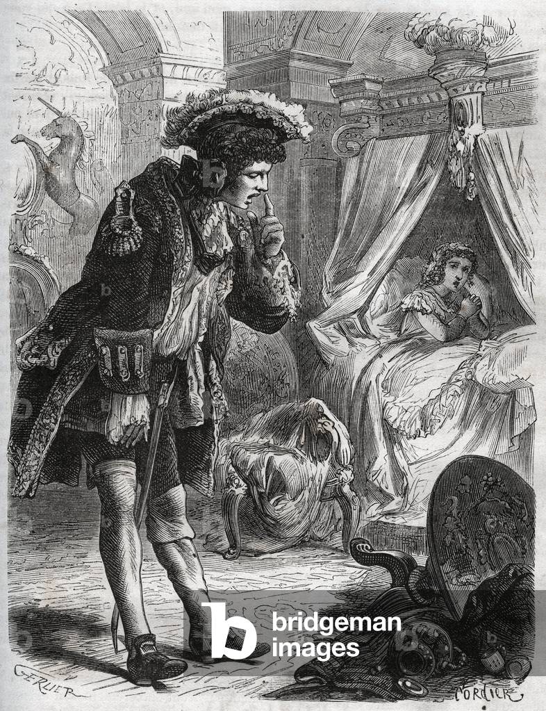 Do you understand? “The Prince of Wales (George IV, 1762-1830) arrived drunk in the room of Princess Caroline of Brunswick (1768-21) on their wedding night in 1795. Engraving from 1871 in “Histoire Des Cocus Celebres”” by Henry de Kock (1819-1892).