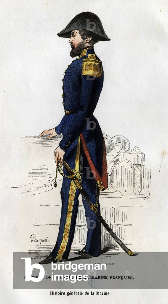 Portrait of a ship sign of the French navy. in “Histoire générale de la marine” by Van Tenac, 1850.