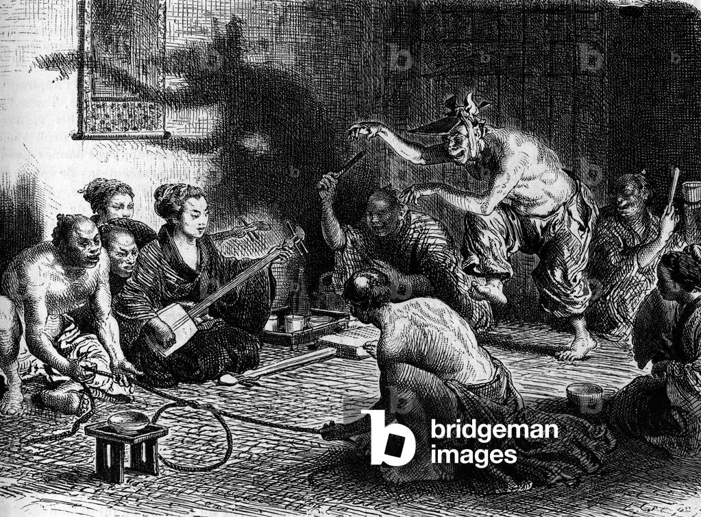 The Fox Games in Japan. Engraving in “The Youth Journal”, 1884.