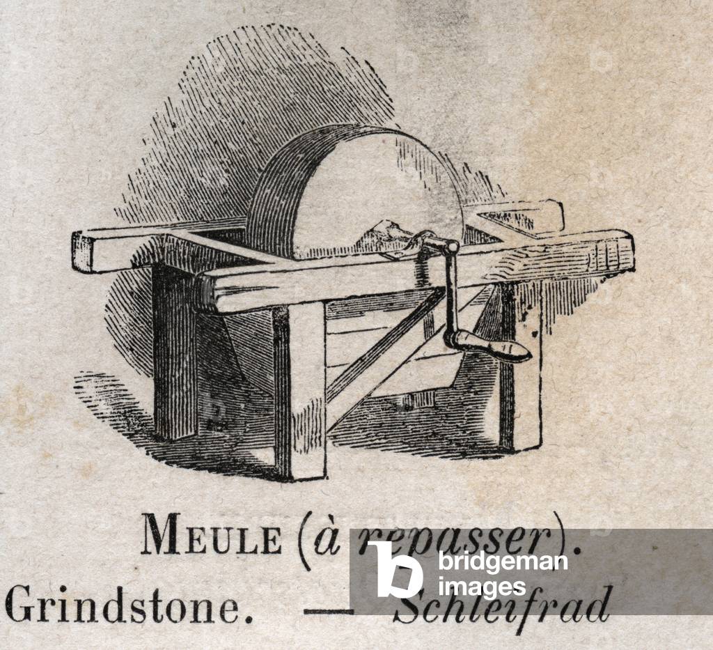 Grindstone in “” the vocabulary illustrates common words”” by Armand Le-Brun. 1890