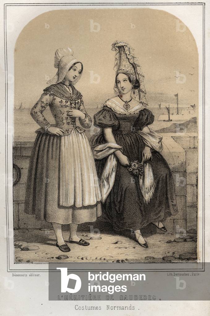 Normands Costumes - l'heritiere de Caudebec - engraving in “” LE SOURIES DE MON UNCLE MEMORIES ET RECITTS DE Voyages” by MORING MICHEL - End 19th century