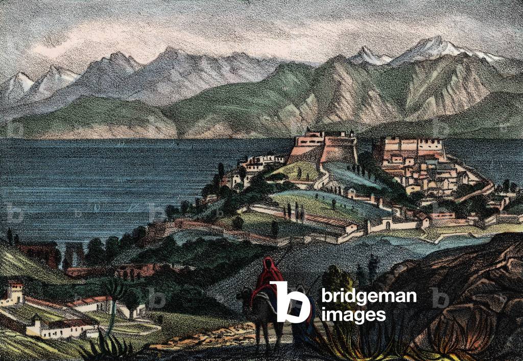 View of Candle and the Atlas chain, city taken by General Trézel of the French army of Africa in 1833. In “” Storia d'Algeri””, Leone Galibert, vol. 2, 1847.