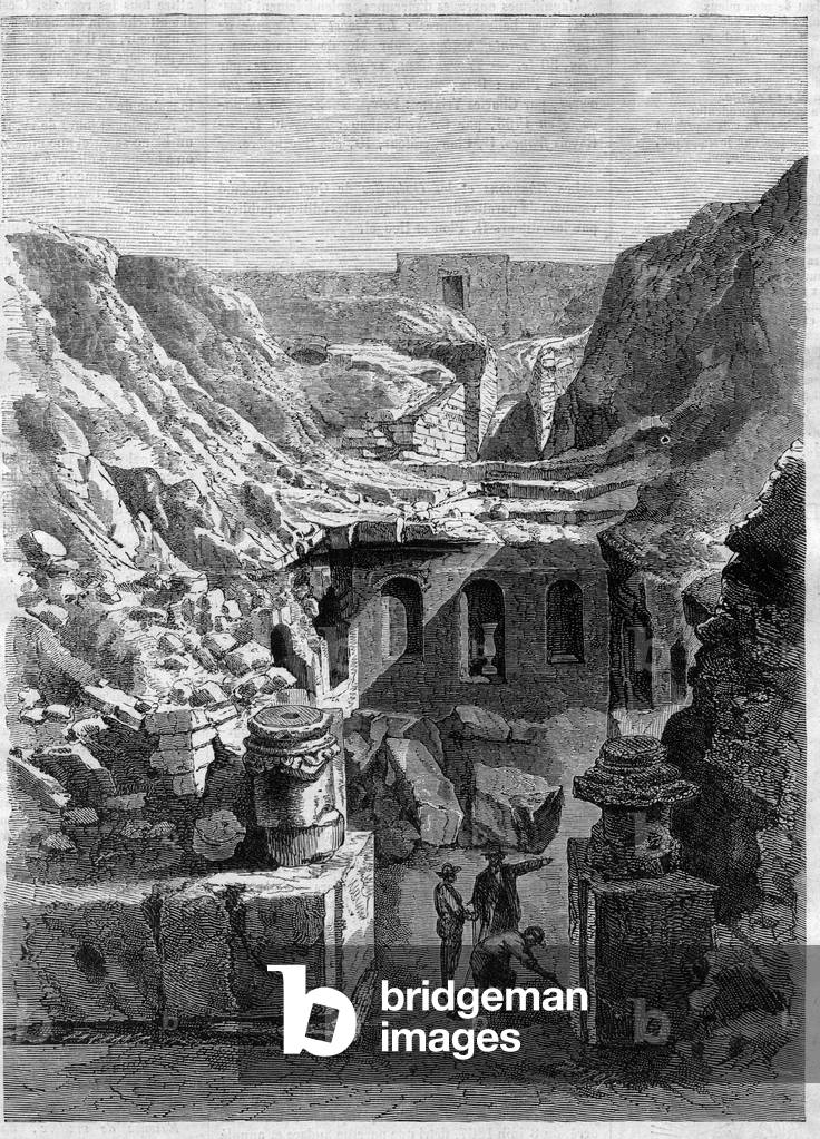 Excavations made in Senlis in 1868 - discovered Roman arenes around the city - Engraving of 1868