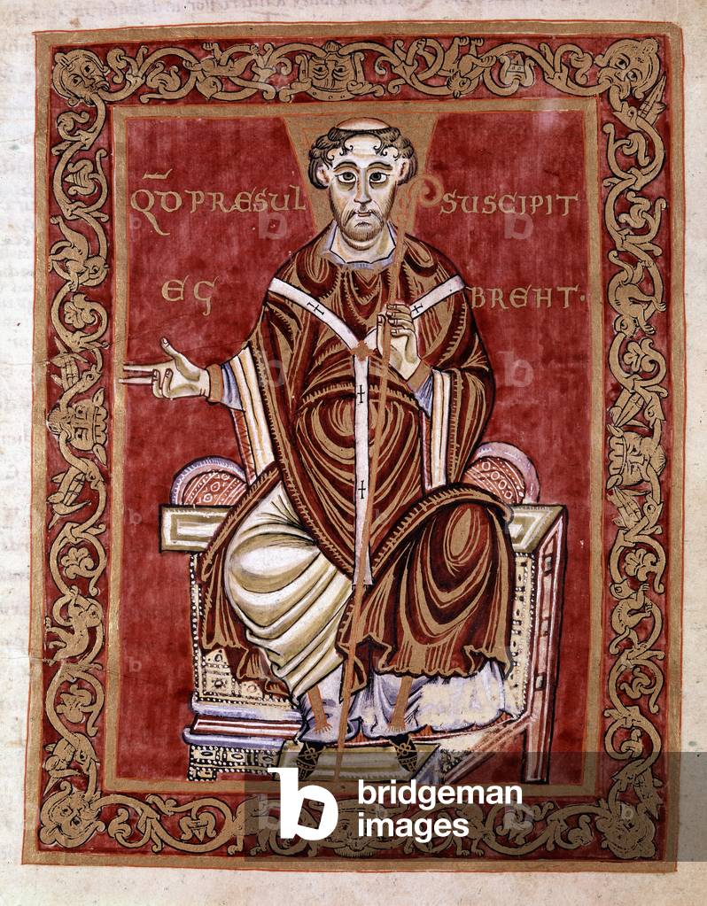 The Eveque Egbert de Treves receives the psalter from the hands of the monk Rudprecht, 980 (miniature)