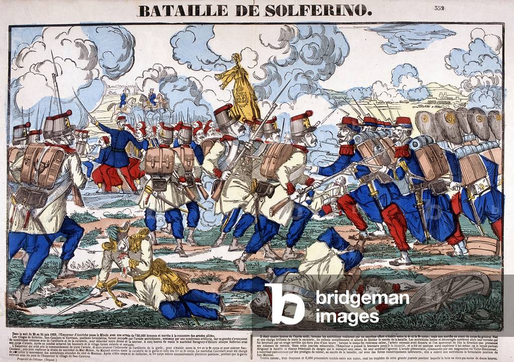Representation of the Battle of Solferino between the Franco-Sardinian and Austrian armies, June 24, 1859 (print)