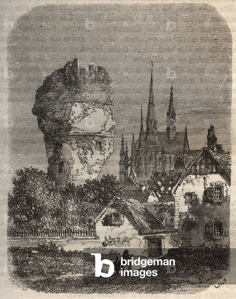 The Shoulder of Gallardon - feodale tower, dating from the 12th century - engraving in “Histoire de France” by Victor Duruy (1811-1894) - 1882