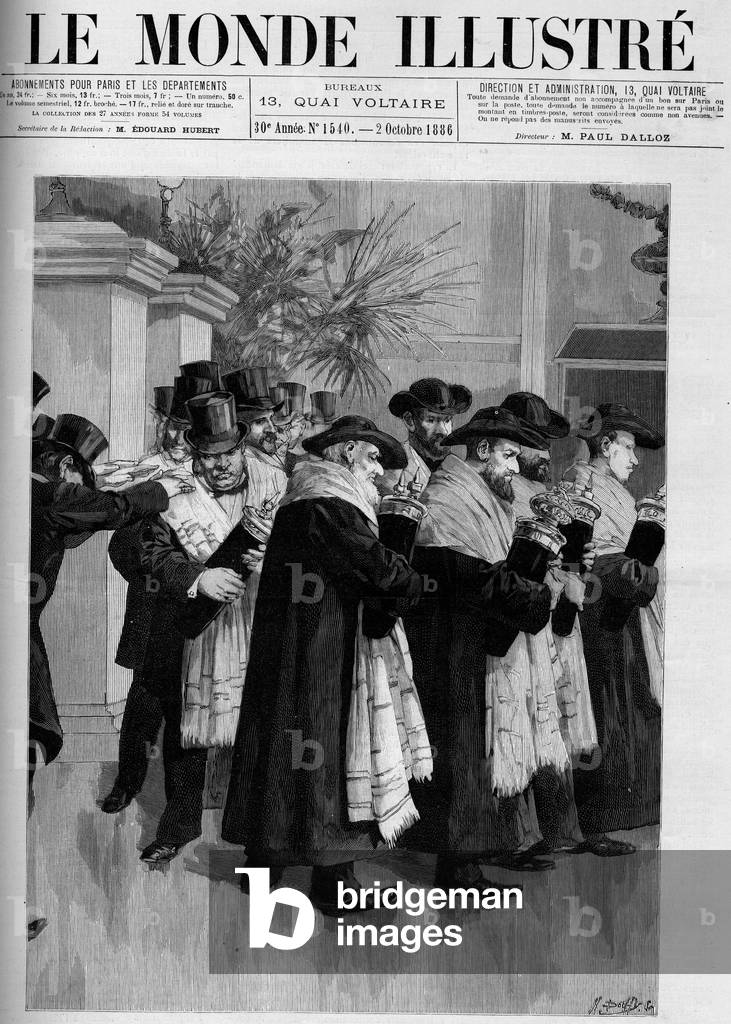 Procession for the inauguration of the new Israeli temple in Versailles. Engraving in “The Illustrous World”” 1886.