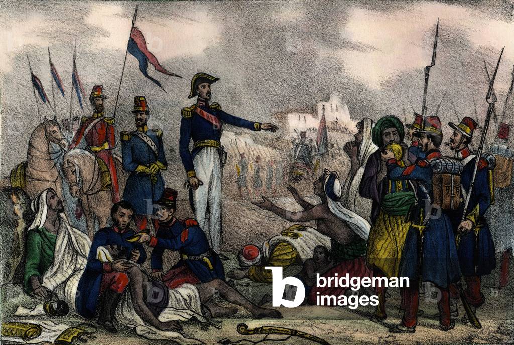 Camp of Arab prisoners of the French army of Africa, Algeria, 19th century. In “” Storia d'Algeri””, by Leone Galibert, vol. 2, 1847.