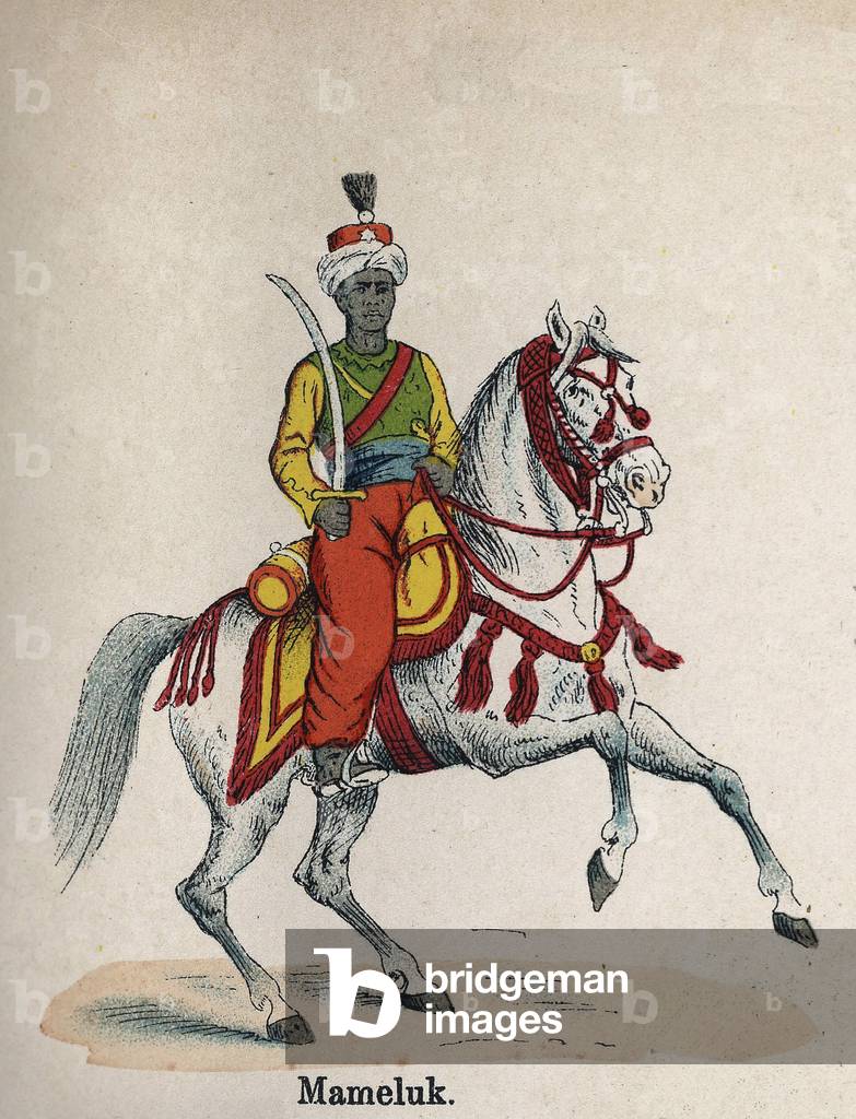 Imperial Guard Napoleon I: Mamluk. Plate from the book Les Uniformes de l'Armée francaise by Lienhart and Humbert, 1902.